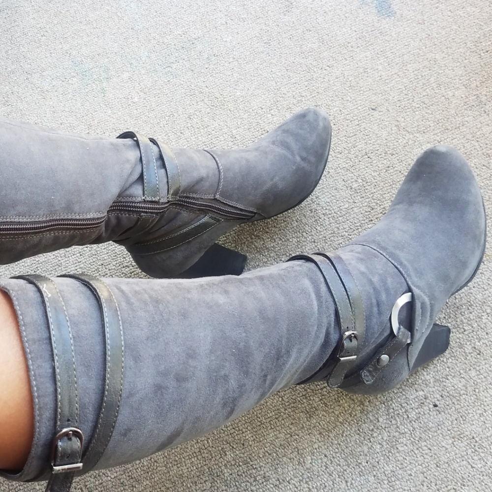 Bass Gray Faux Fur Lined Grey Knee High Bo…